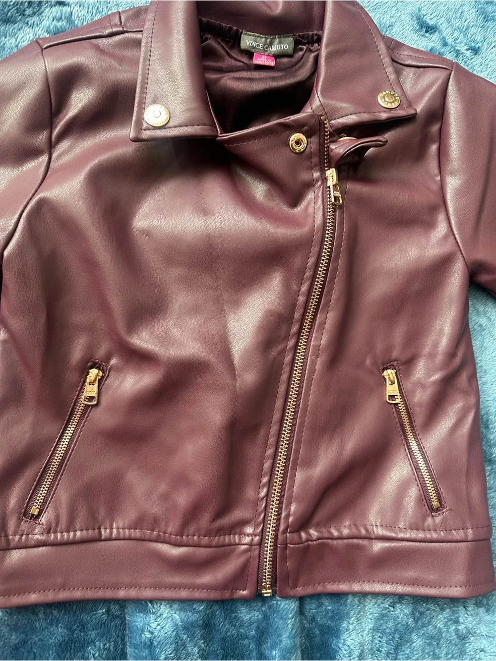 Toddlers Faux Leather Moto Jacket - Plum